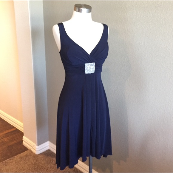 Y2K V-Neck High-Low Dirty Dancing Homecoming Navy Petite Dress Size 4P - Picture 1 of 4
